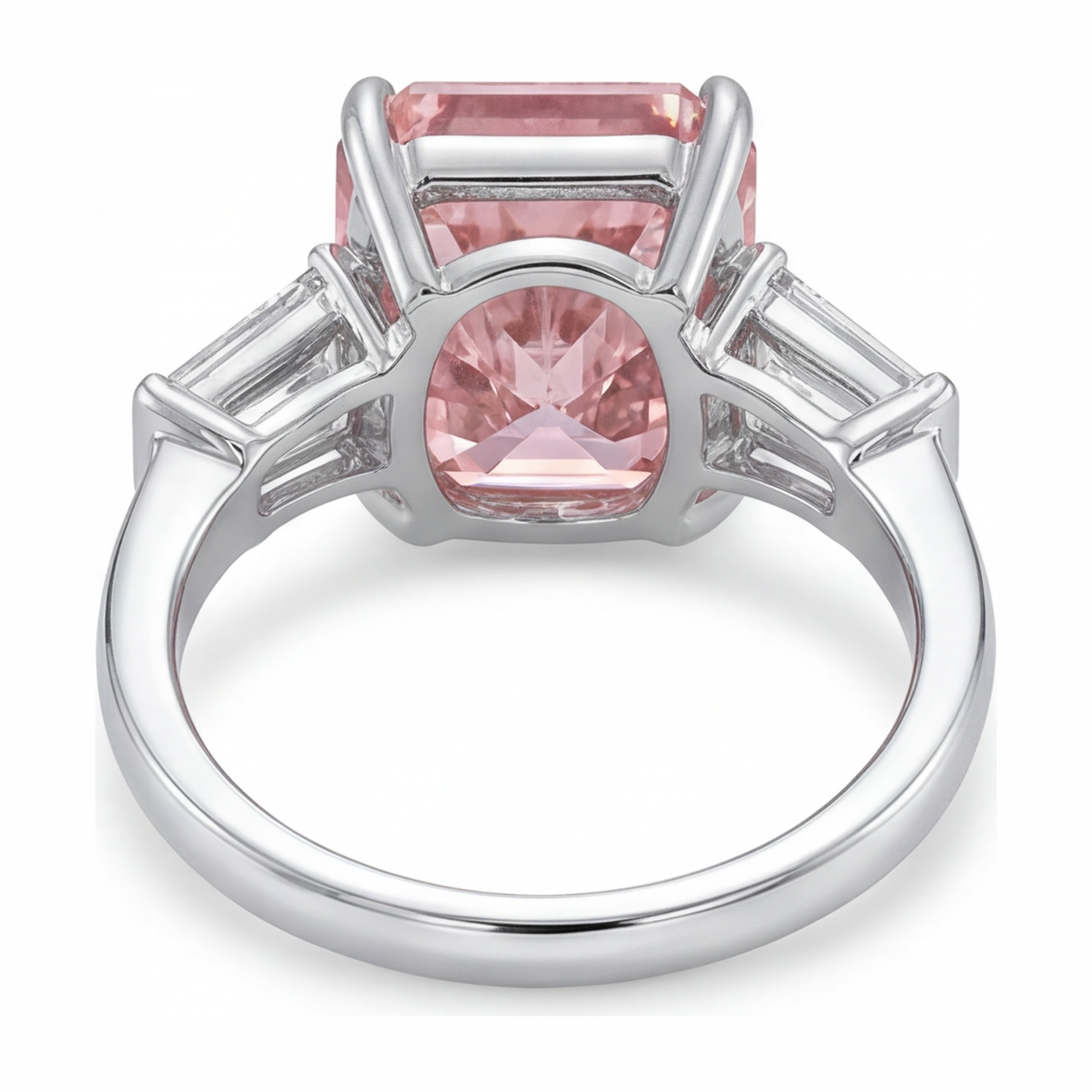 Dreistein-Ring mit rosa Diamant, 6 Karat, im Labor gezüchtet, Radiant-Schliff, Kathedralfassung, 14 Karat Weißgold