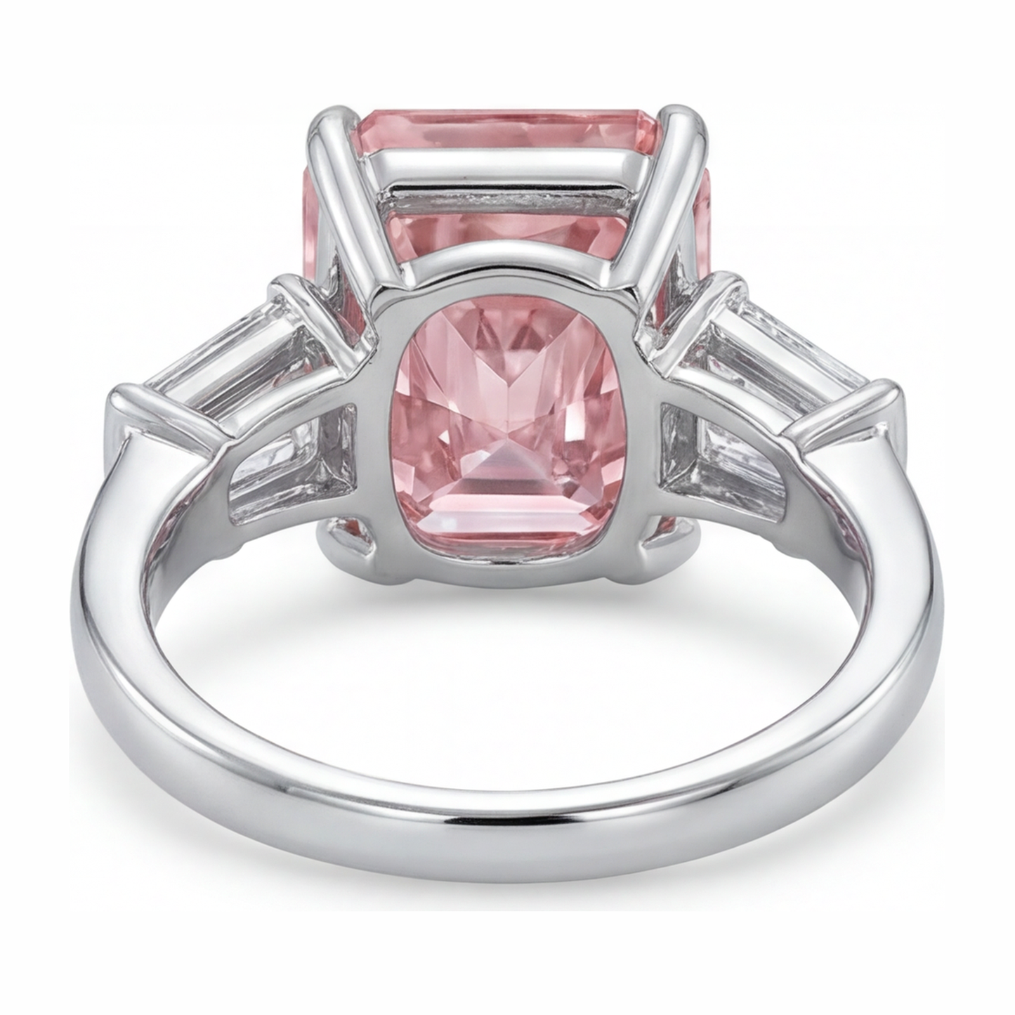 Dreistein-Ring mit rosa Diamant, 6 Karat, im Labor gezüchtet, Radiant-Schliff, Kathedralfassung, 14 Karat Weißgold