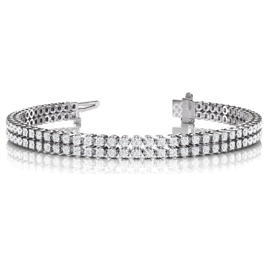 6.30 Karat Funkelndes Zweireihiges Natürliche Diamant Armband Im Rundschliff WG 14K