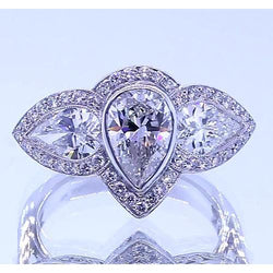 6 Karat Birnen-Natürliche Diamant-Jubiläumsring Vintage-Stil Weißgold 14K