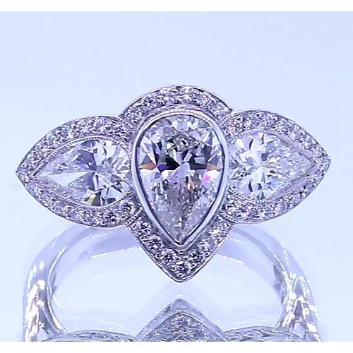 6 Karat Birnen-Natürliche Diamant-Jubiläumsring Vintage-Stil Weißgold 14K