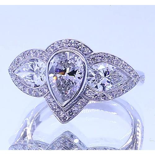 6 Karat Birnen-Natürliche Diamant-Jubiläumsring Vintage-Stil Weißgold 14K