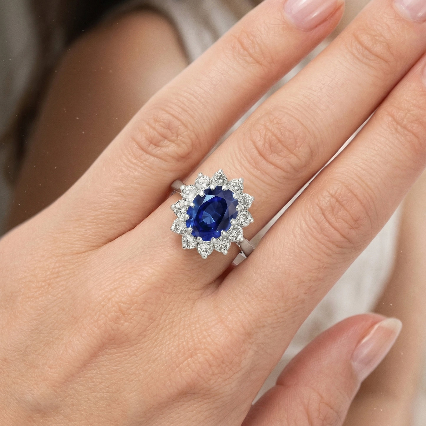 6 Karat Sri Lanka Blauer Saphir Diamanten Ring 14K Weißgold