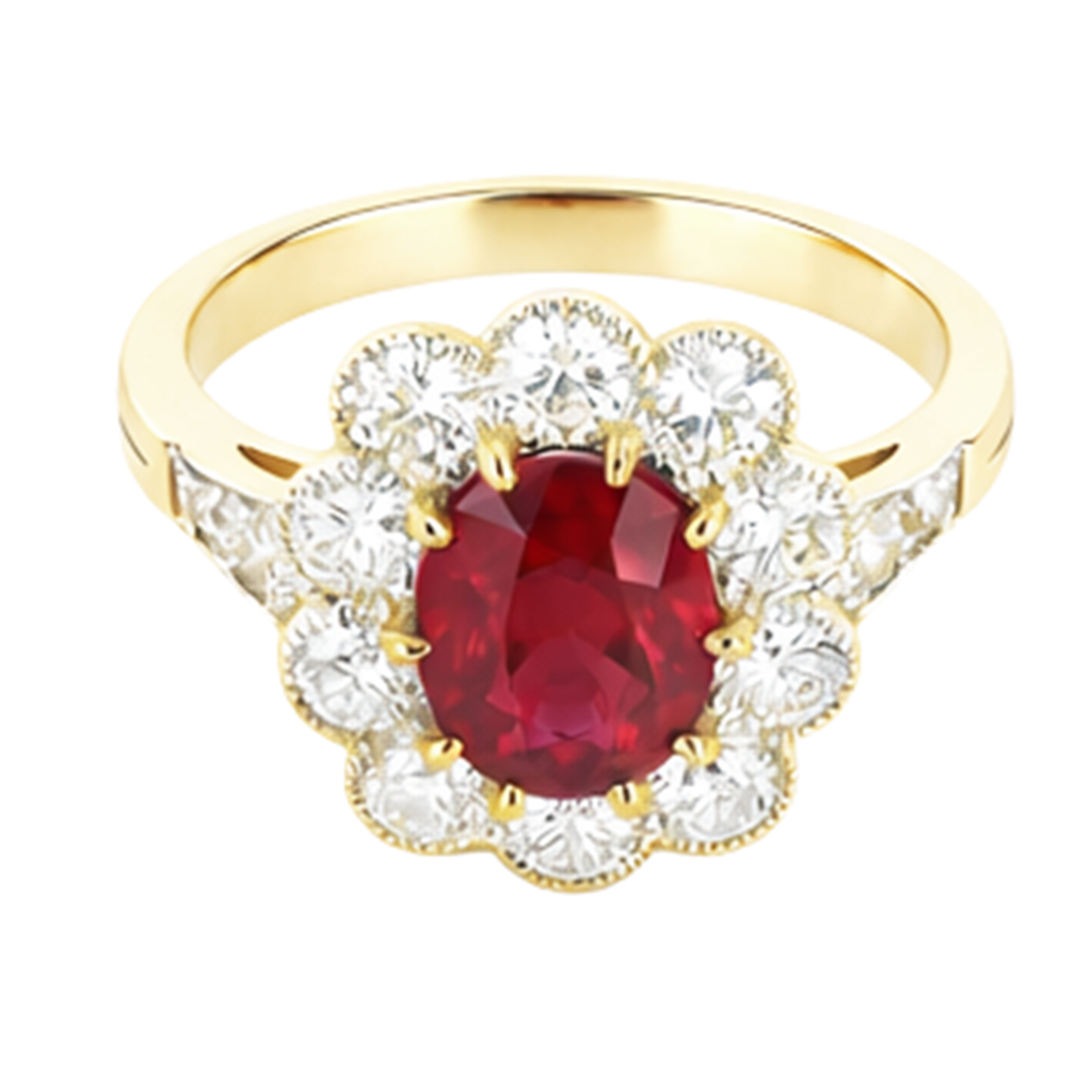 6,25 Karat Krappenbesatz Rubin und Diamanten Jubiläumsring
