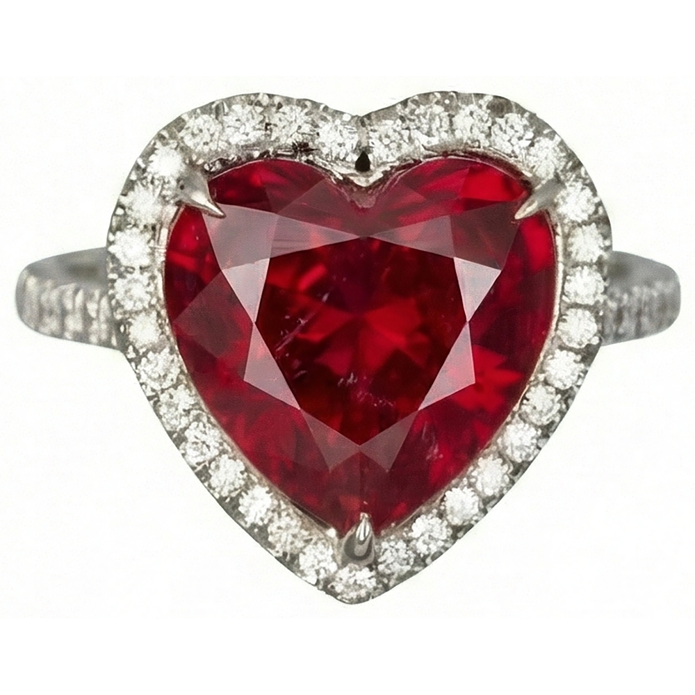 6,25 Karat Rubin-Edelstein-Diamant-Ring im Herzschliff Weißgold 14K