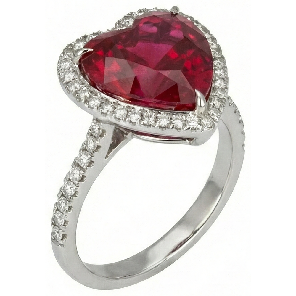 6,25 Karat Rubin-Edelstein-Diamant-Ring im Herzschliff Weißgold 14K
