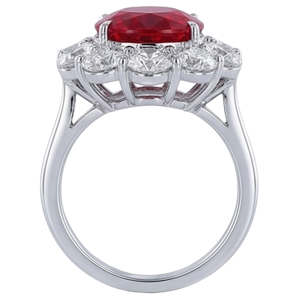 echter oval rubin 6.5Karat ring auf Weiß