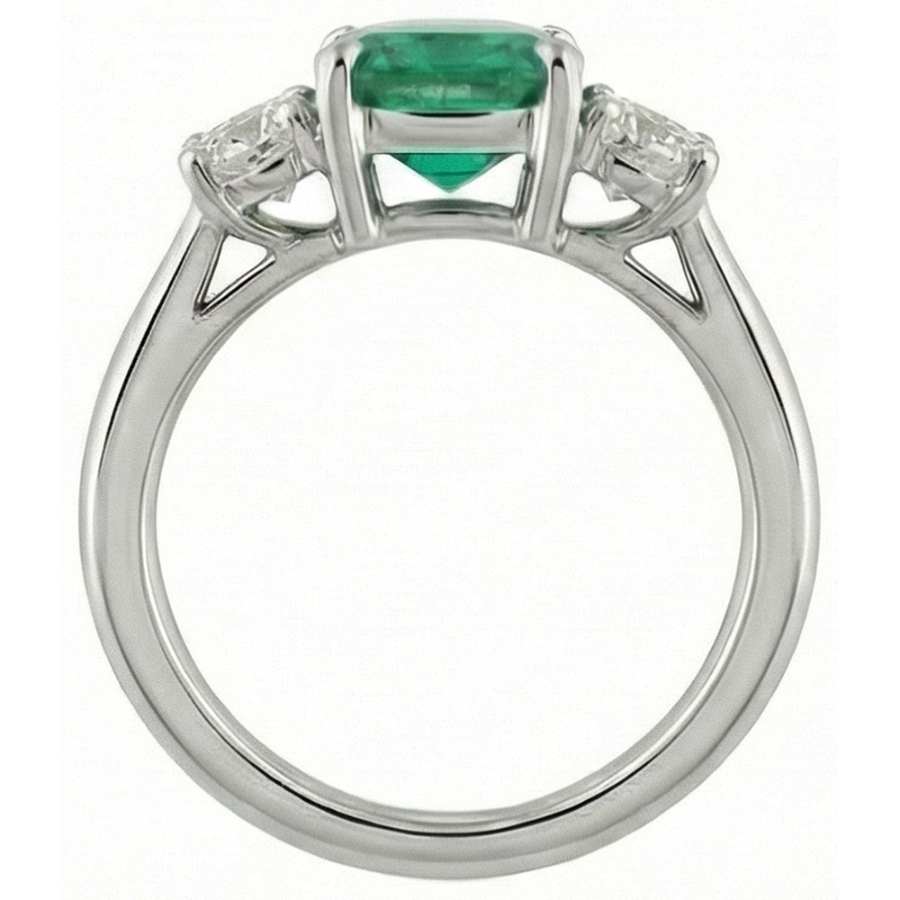 6,50 Karat Grüner Smaragd & Diamant 3-Steine Ring Weißgold 14K