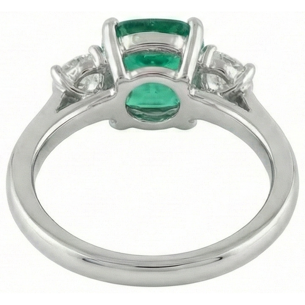 6,50 Karat Grüner Smaragd & Diamant 3-Steine Ring Weißgold 14K