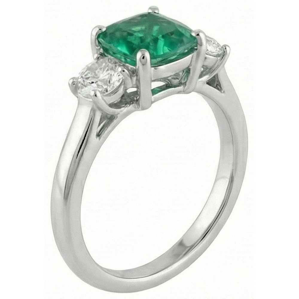 6,50 Karat Grüner Smaragd & Diamant 3-Steine Ring Weißgold 14K