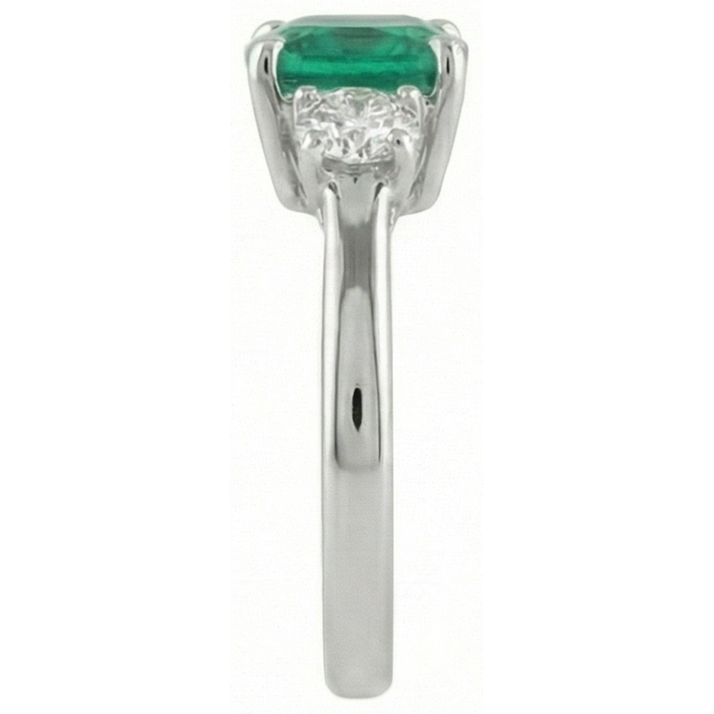 6,50 Karat Grüner Smaragd & Diamant 3-Steine Ring Weißgold 14K