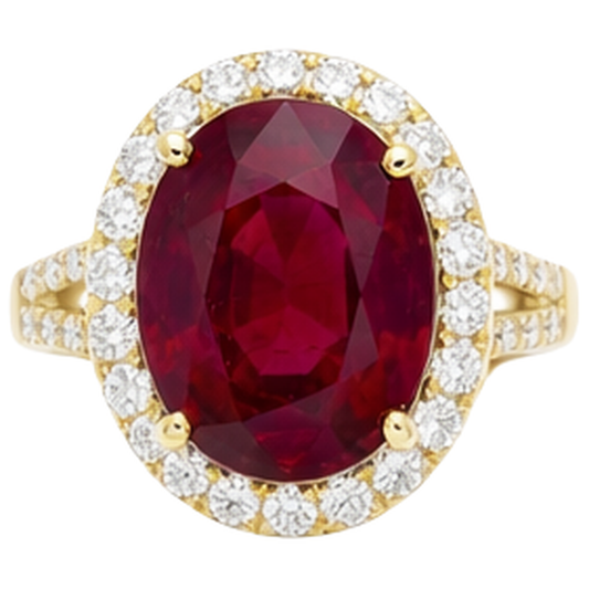 6,50 Karat Rubin und Diamant Ring Edelschmuck 14K Gelbgold