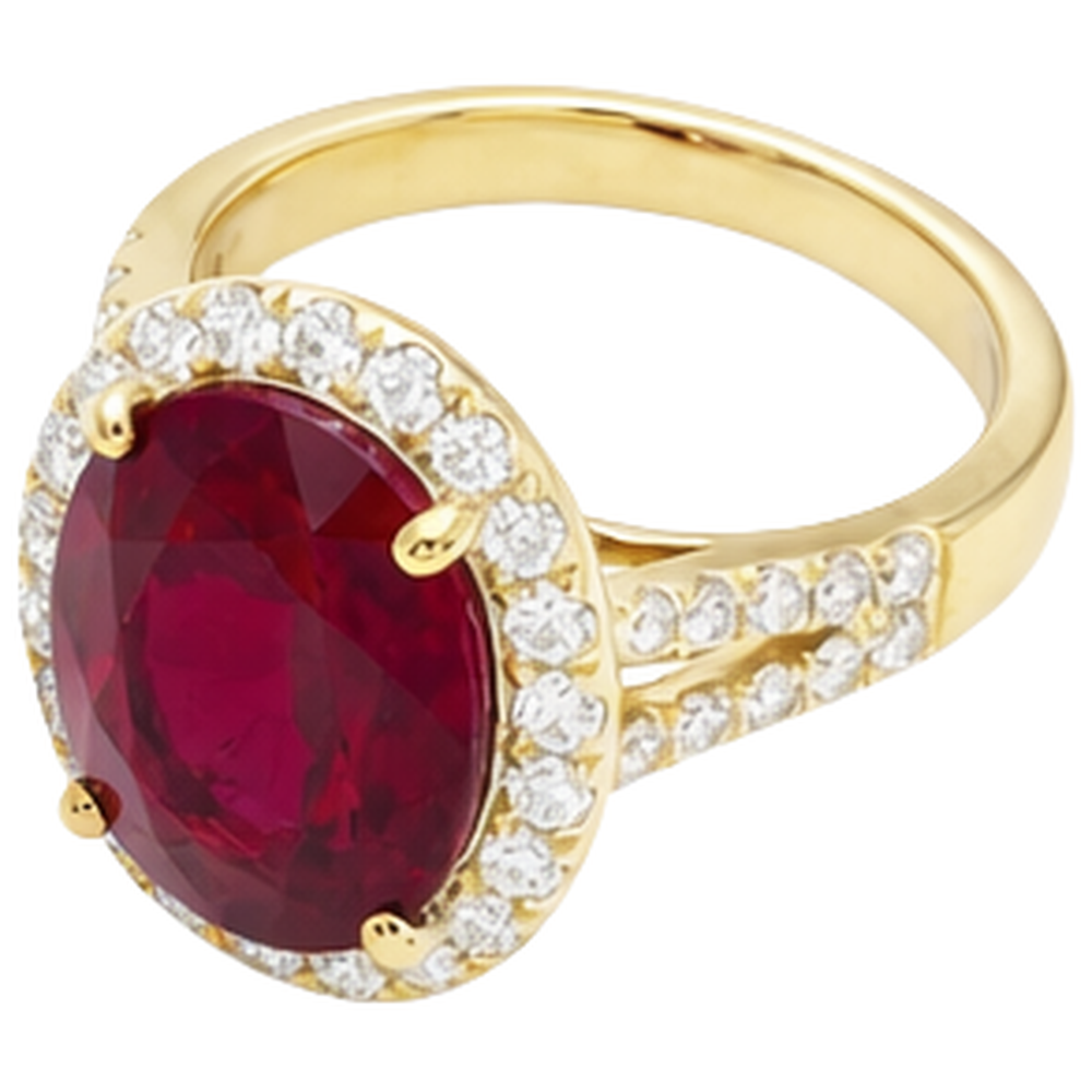 6,50 Karat Rubin und Diamant Ring Edelschmuck 14K Gelbgold