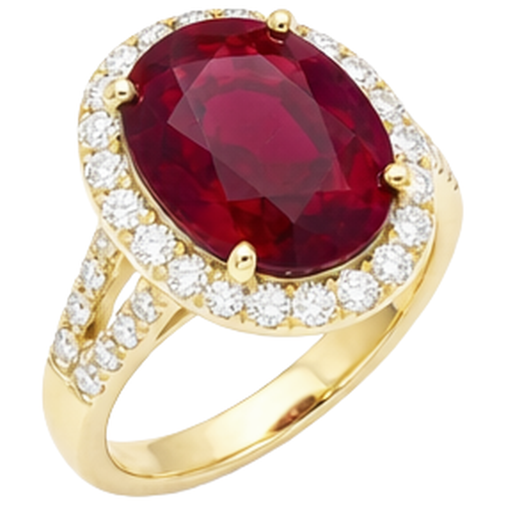 6,50 Karat Rubin und Diamant Ring Edelschmuck 14K Gelbgold