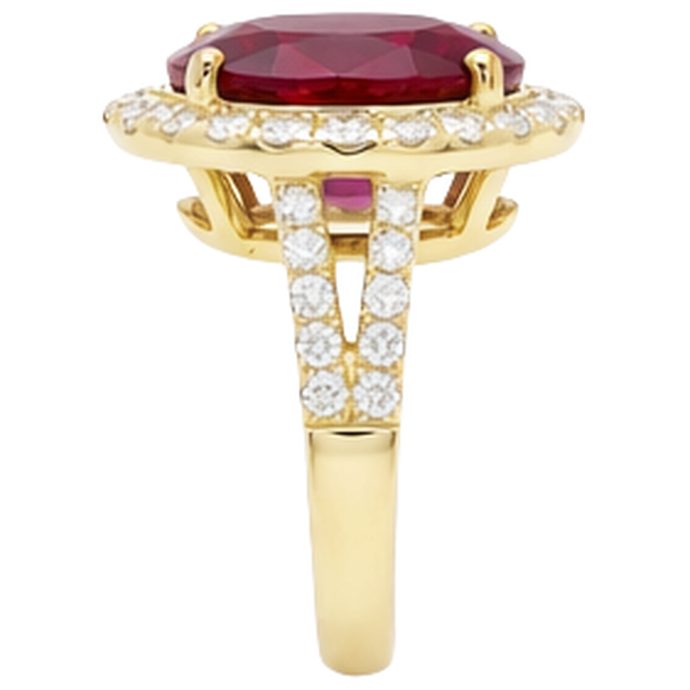 6,50 Karat Rubin und Diamant Ring Edelschmuck 14K Gelbgold