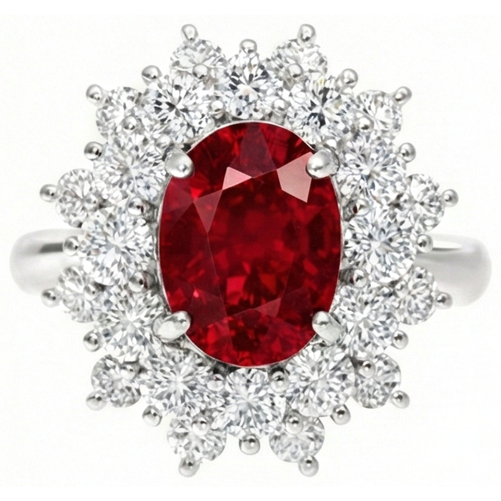 6,50 Kt Natürlicher Roter Rubin Mit Diamanten Ring Weißgold