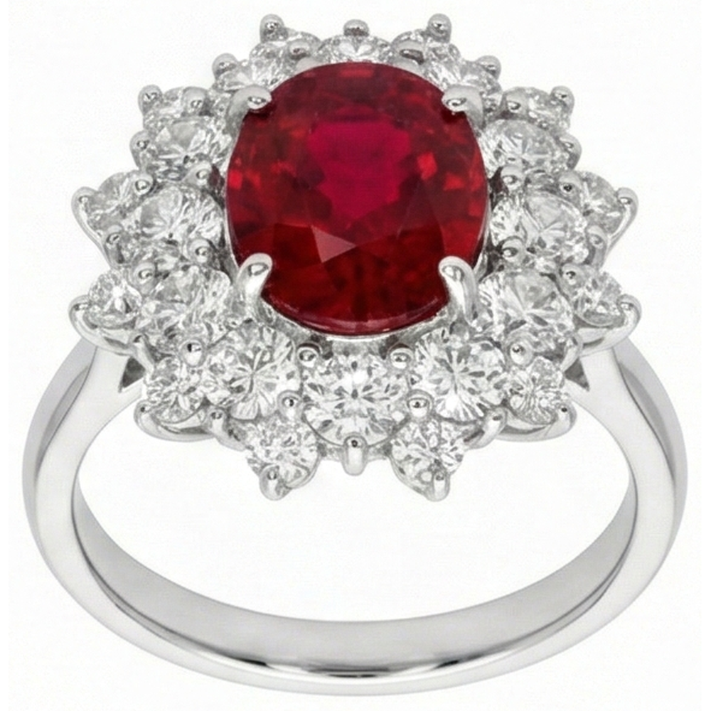 6,50 Kt Natürlicher Roter Rubin Mit Diamanten Ring Weißgold