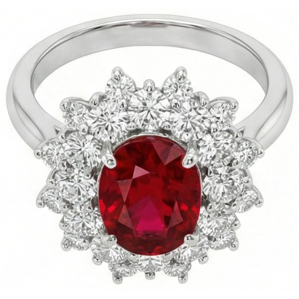 6,50 Kt Natürlicher Roter Rubin Mit Diamanten Ring Weißgold