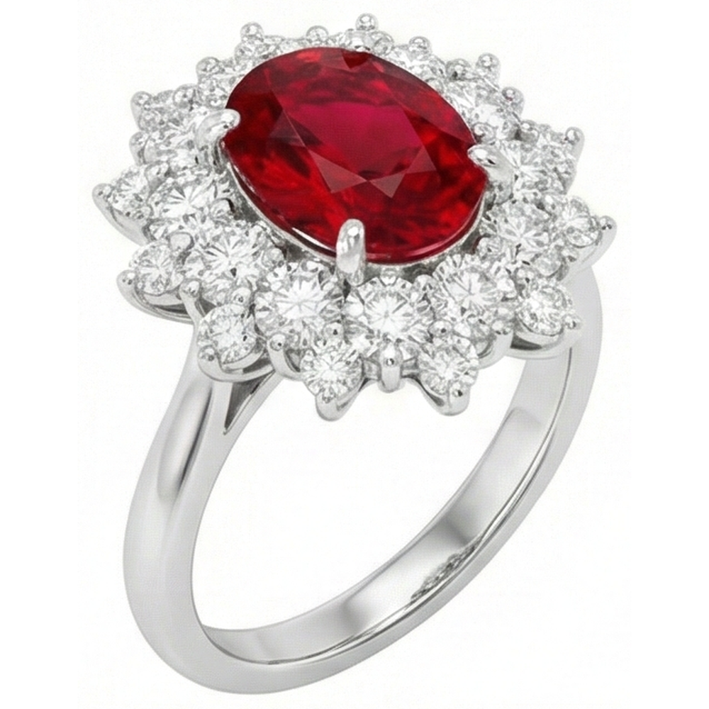 6,50 Kt Natürlicher Roter Rubin Mit Diamanten Ring Weißgold