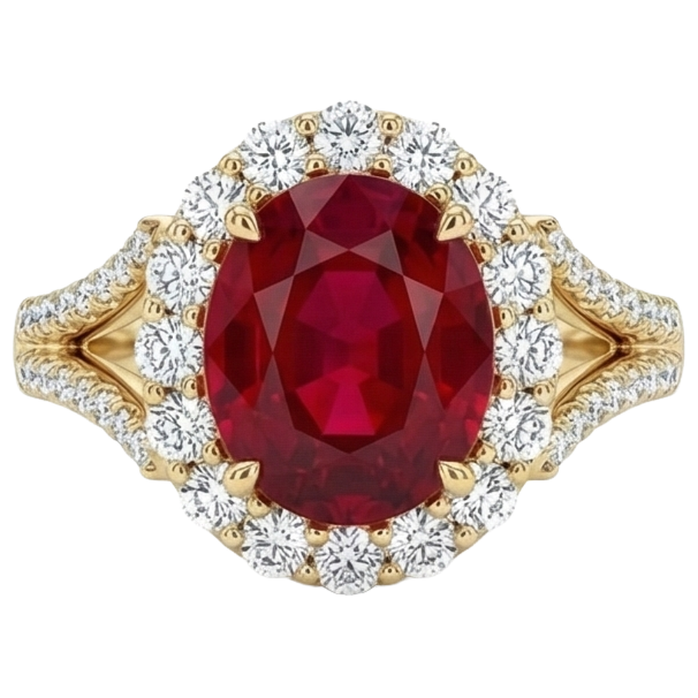 echter oval rubin 7.25Karat ring Vorderansicht