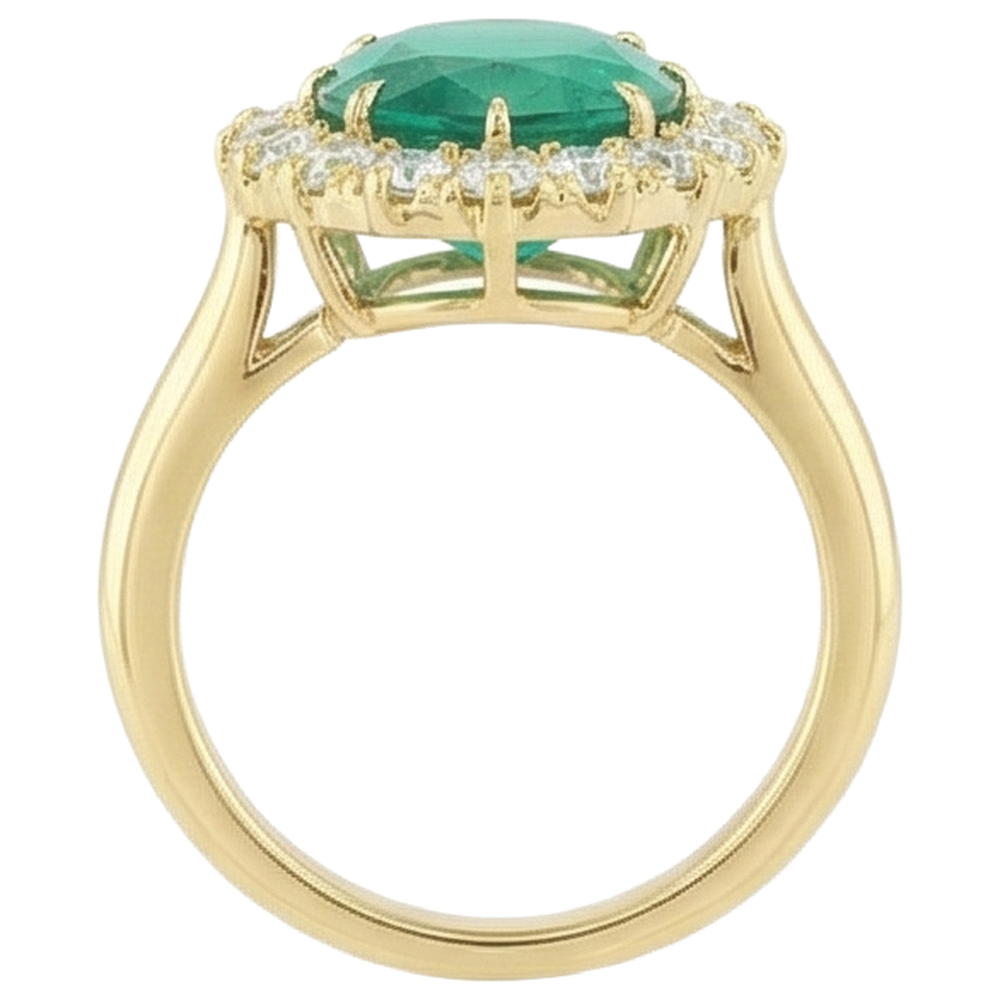 7.50 Karat Ovaler Grün Smaragdring mit runden Diamanten Gelbgold 14K