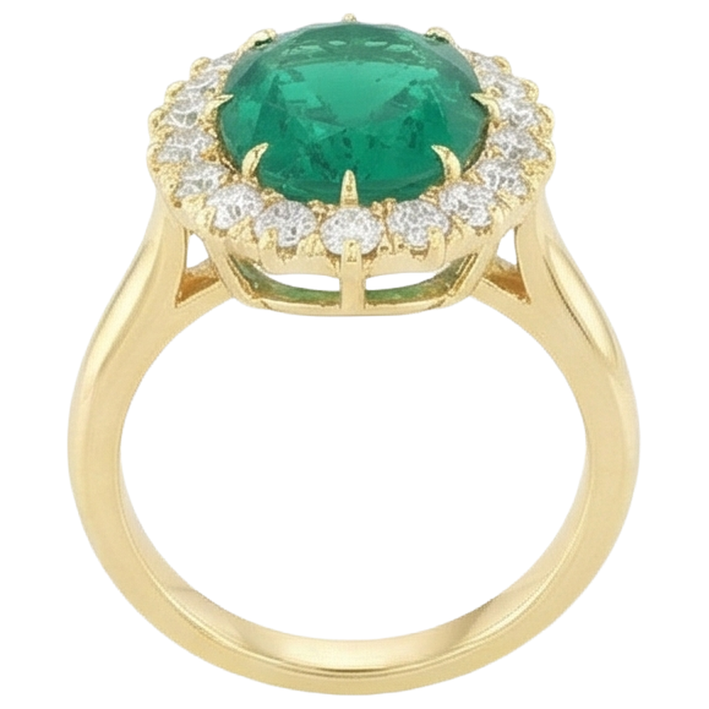7.50 Karat Ovaler Grün Smaragdring mit runden Diamanten Gelbgold 14K