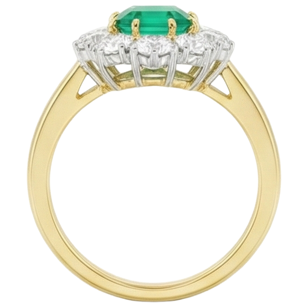 7 Karat Grüner Smaragd Diamant Ehering Gold 14K