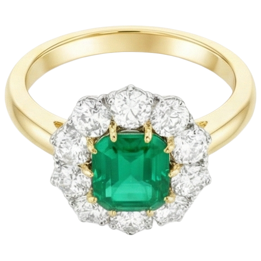 7 Karat Grüner Smaragd Diamant Ehering Gold 14K