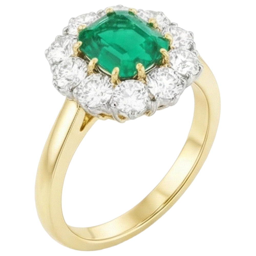 7 Karat Grüner Smaragd Diamant Ehering Gold 14K