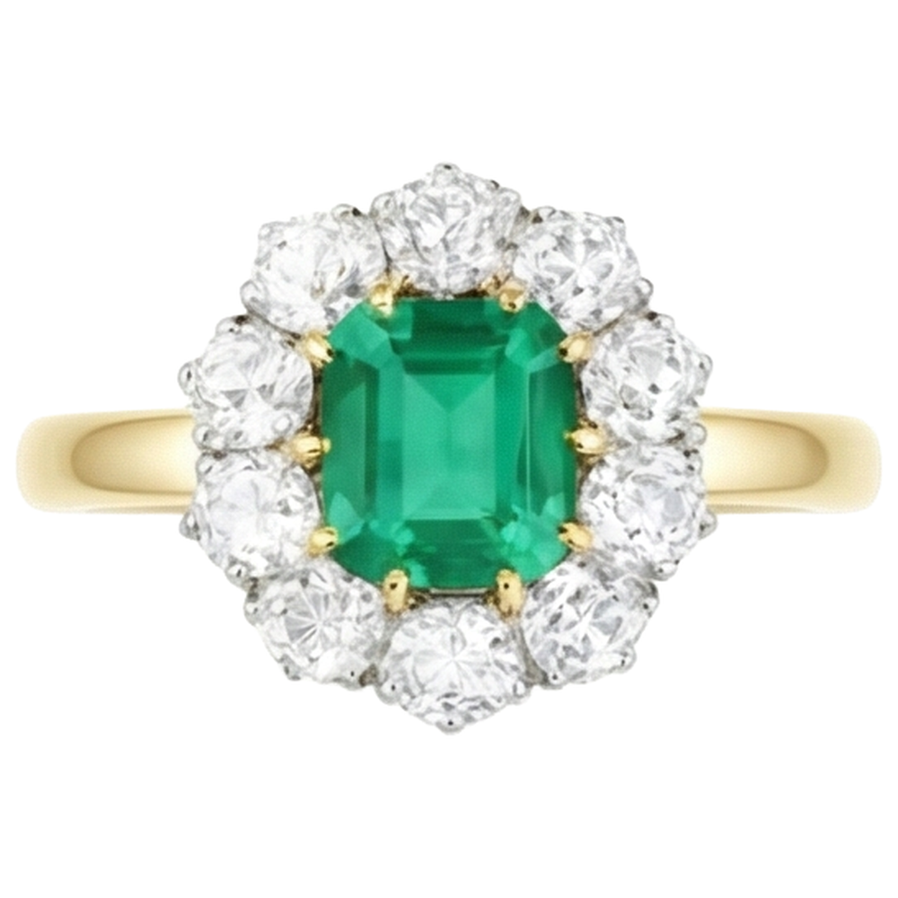 7 Karat Grüner Smaragd Diamant Ehering Gold 14K
