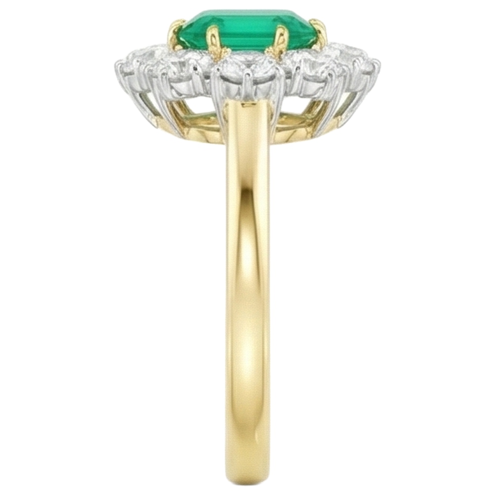 7 Karat Grüner Smaragd Diamant Ehering Gold 14K