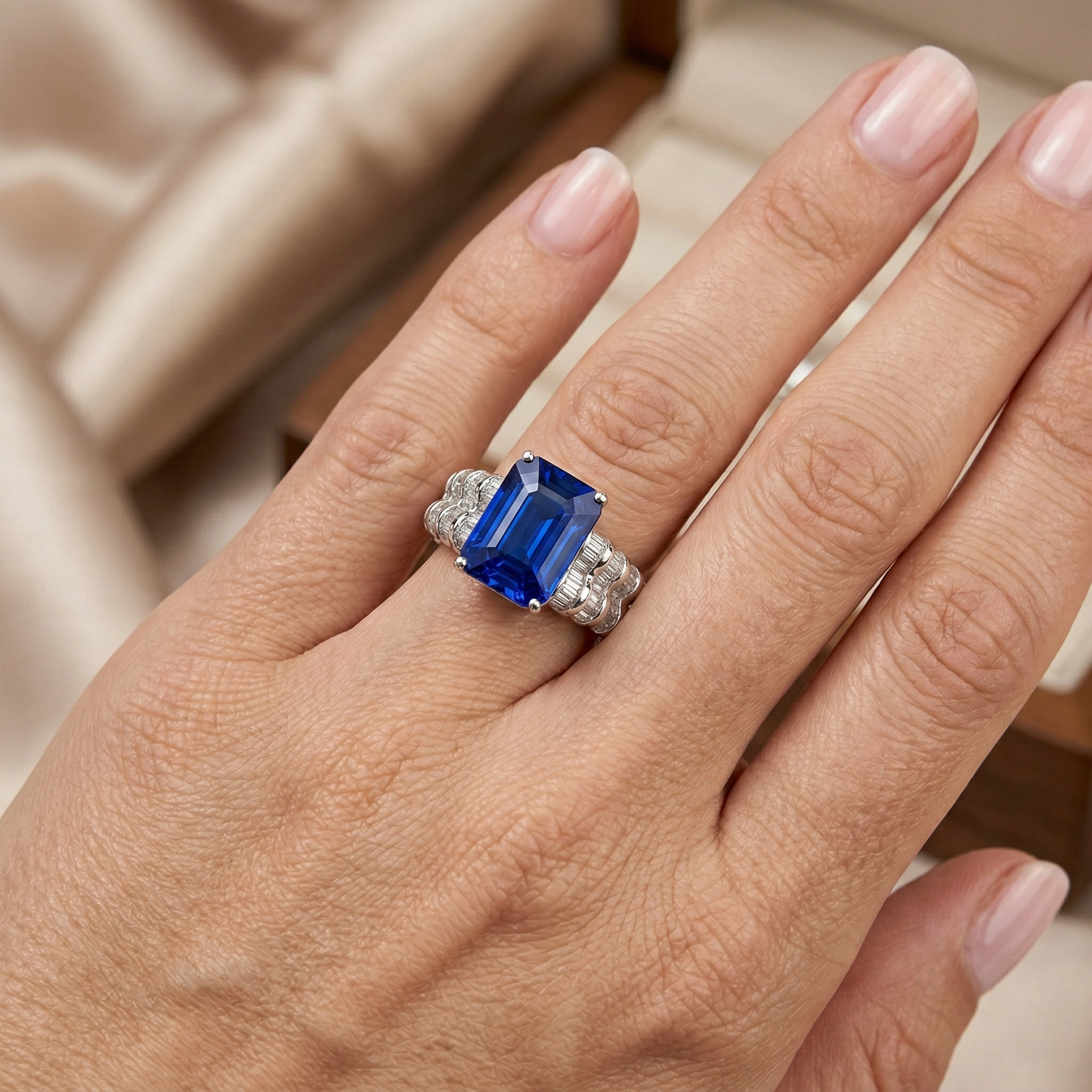 echter baguette diamant 7.50Karat ring auf Weiß