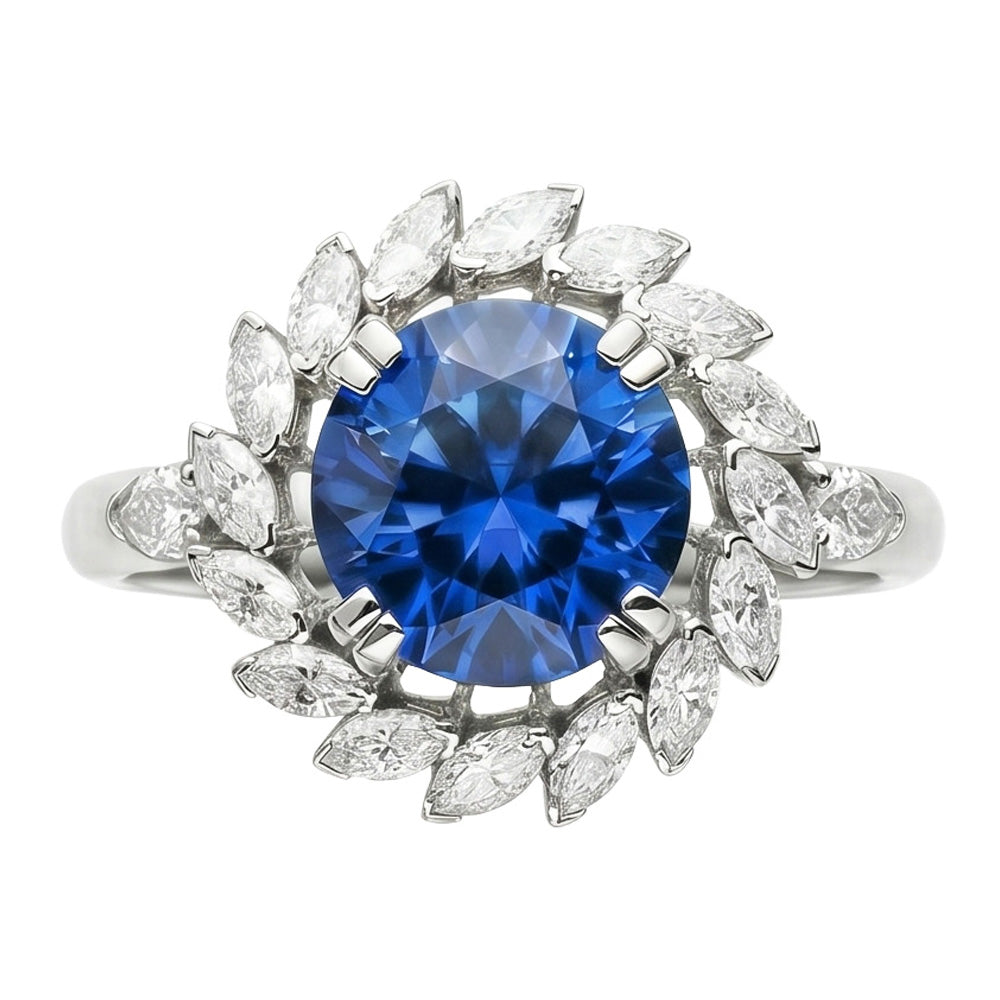 8.25 ct. Großer Sri Lanka Saphir und Marquise Diamanten Ring