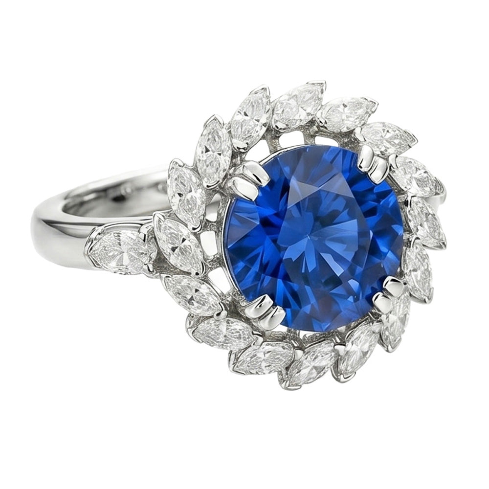 8.25 ct. Großer Sri Lanka Saphir und Marquise Diamanten Ring