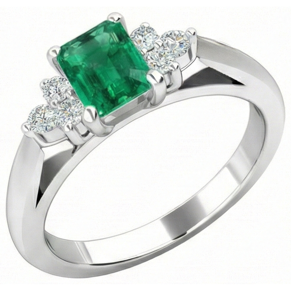 8.90 Karat grüner Smaragd mit weißen Diamanten Ring 14K Weißgold