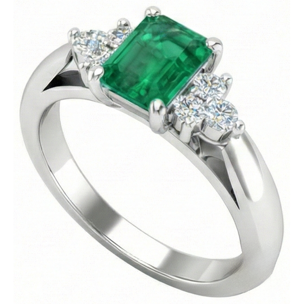 8.90 Karat grüner Smaragd mit weißen Diamanten Ring 14K Weißgold