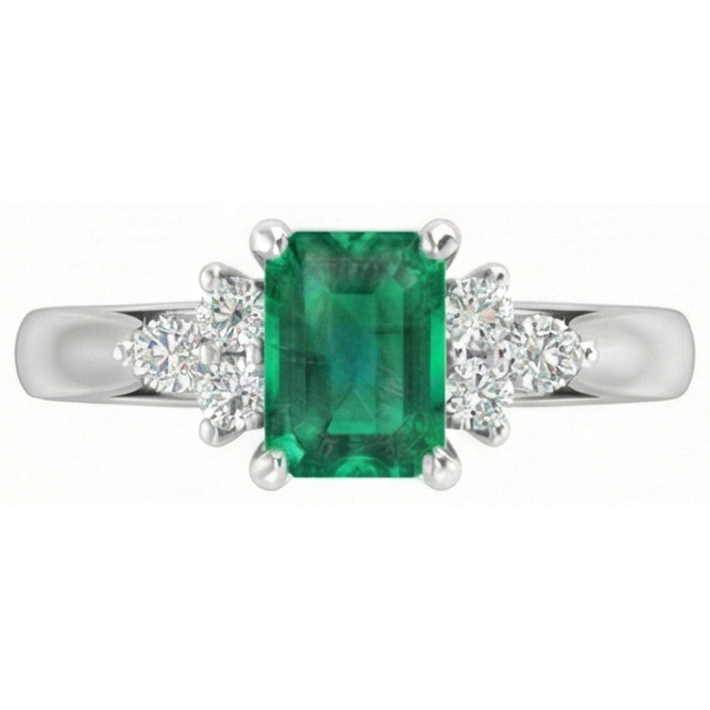 8.90 Karat grüner Smaragd mit weißen Diamanten Ring 14K Weißgold