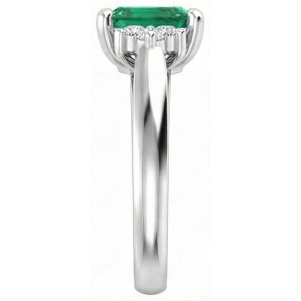 8.90 Karat grüner Smaragd mit weißen Diamanten Ring 14K Weißgold