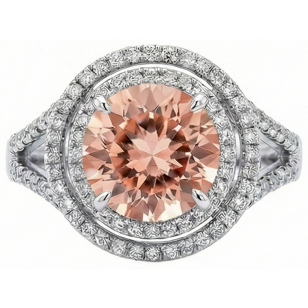 8 Kt. Morganit Halo Natürlicher Diamants ( nicht im Labor gezüchtet ) Ring Weißgold 14K Neu