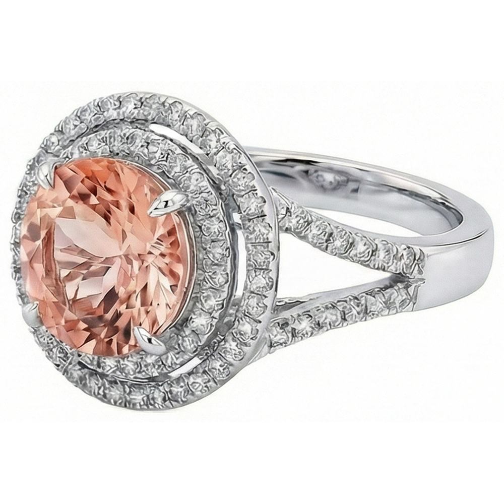 8 Kt. Morganit Halo Natürlicher Diamants ( nicht im Labor gezüchtet ) Ring Weißgold 14K Neu