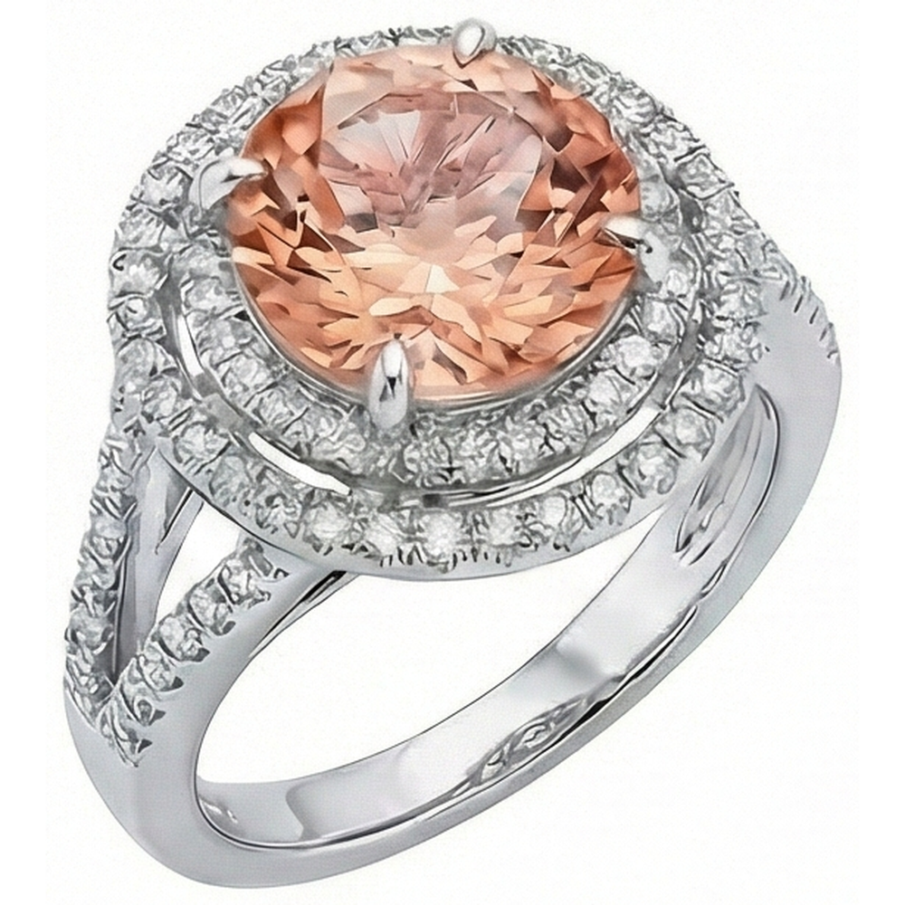 8 Kt. Morganit Halo Natürlicher Diamants ( nicht im Labor gezüchtet ) Ring Weißgold 14K Neu