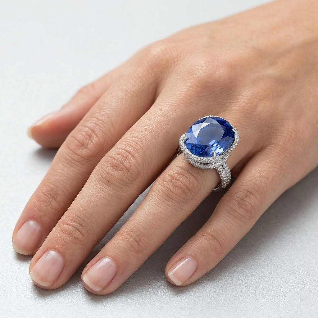 echter oval diamant 8Karat ring auf Weiß