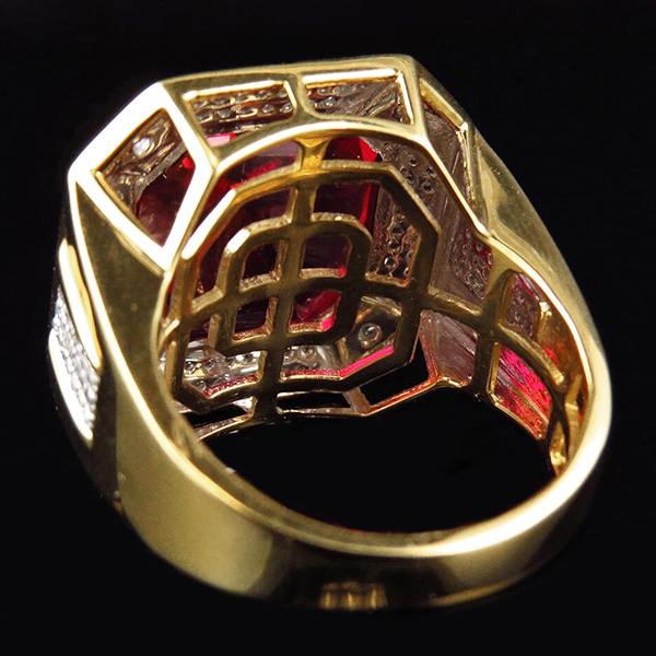 8,75 ct Roter Asscher Schliff Herren Rubin Ring Mit Diamant Gold Schmuck