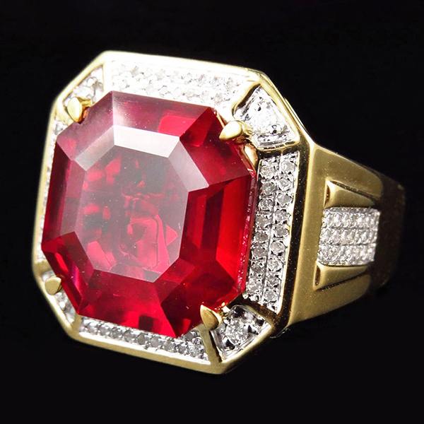 8,75 ct Roter Asscher Schliff Herren Rubin Ring Mit Diamant Gold Schmuck