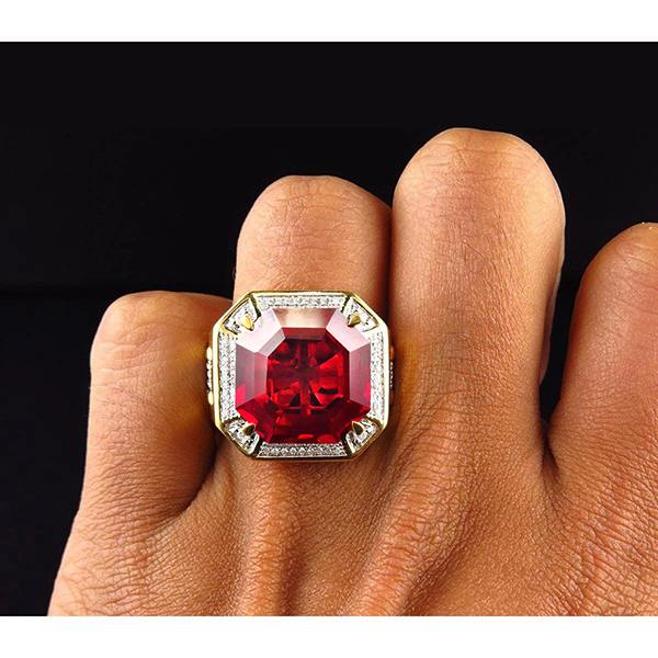 8,75 ct Roter Asscher Schliff Herren Rubin Ring Mit Diamant Gold Schmuck