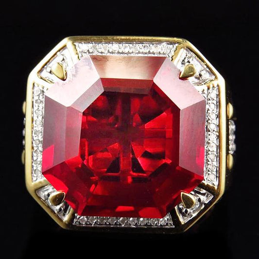 8,75 ct Roter Asscher Schliff Herren Rubin Ring Mit Diamant Gold Schmuck