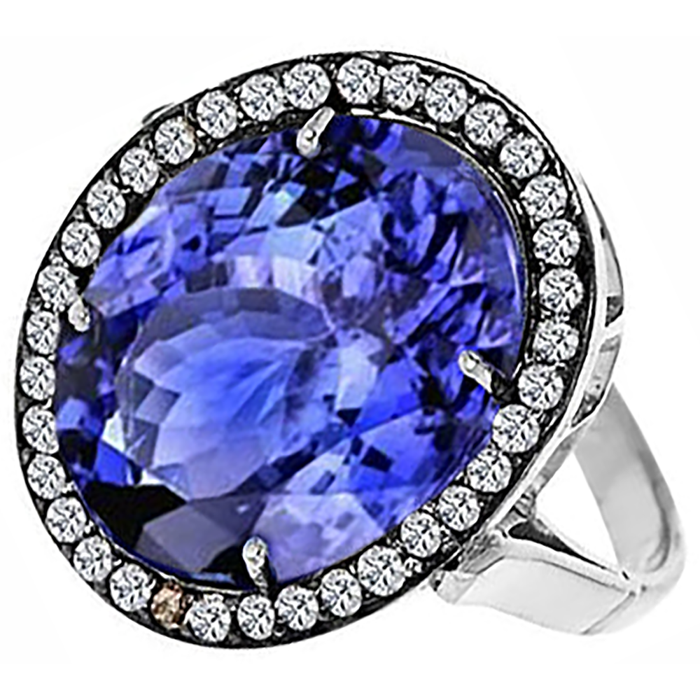 Tansanit Oval-Schliff Farbstein-Ring in 14K Weißgold – Frontansicht