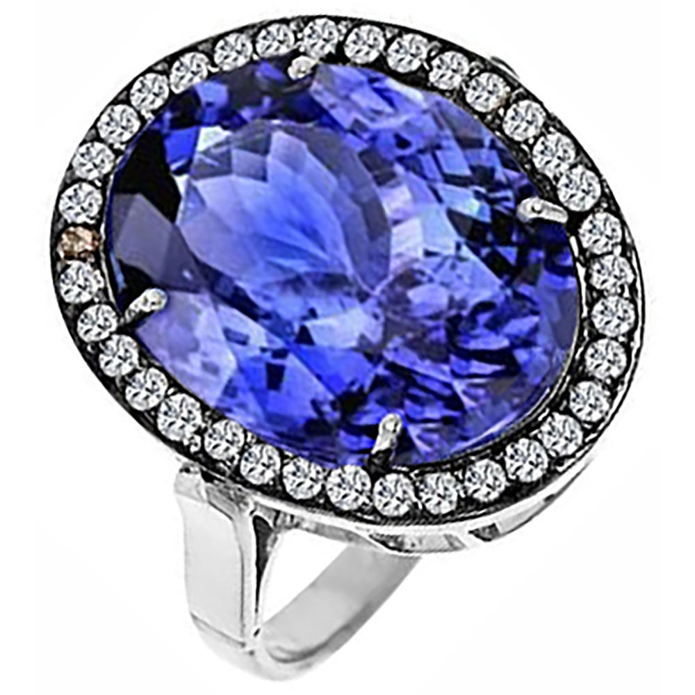 Natürlicher Tansanit Farbstein-Ring – Schrägansicht