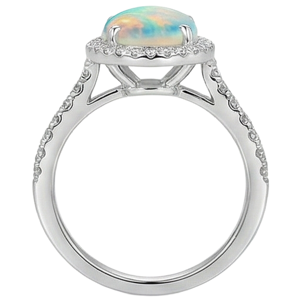 echter oval opal 9.00Karat ring mit Diamantbesatz