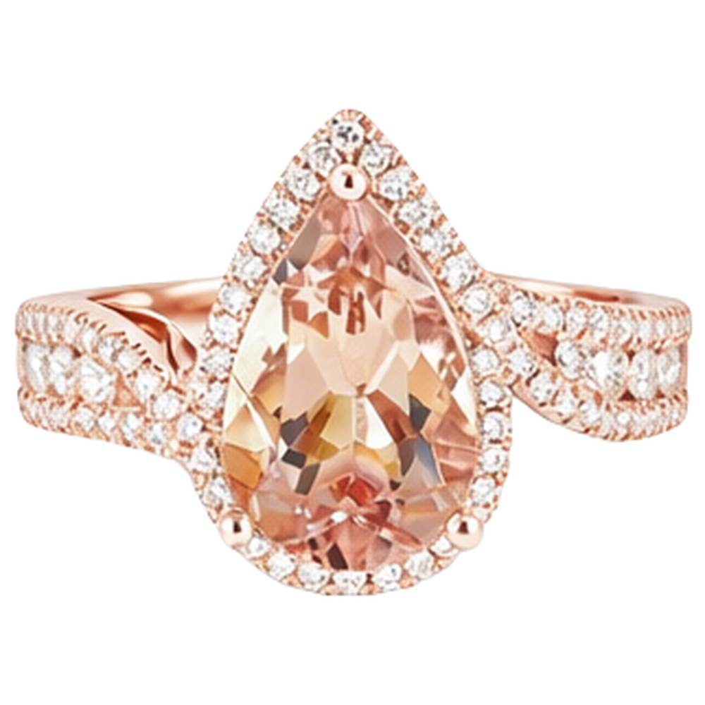 echter round morganit 9Karat ring Detailansicht